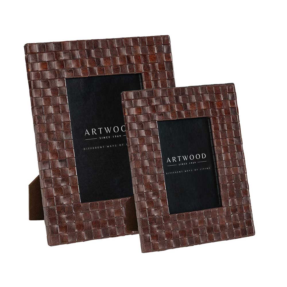 FUEGO Photo frame 2-set woven Leather brown