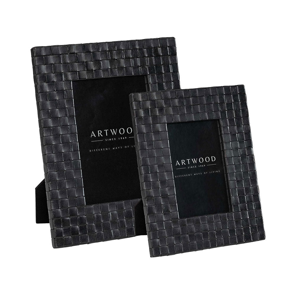 FUEGO Photo frame 2-set woven Leather black