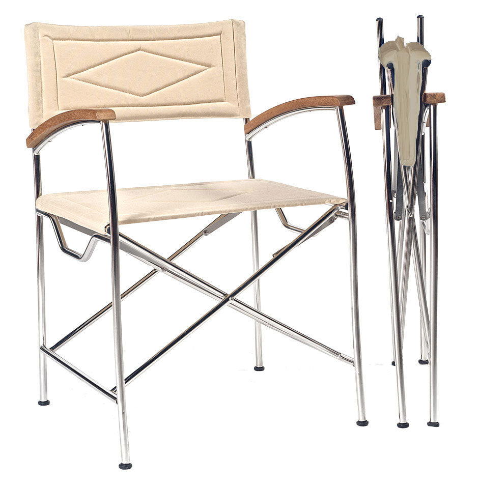Folding chair in stainless steel and teak / sand seats
