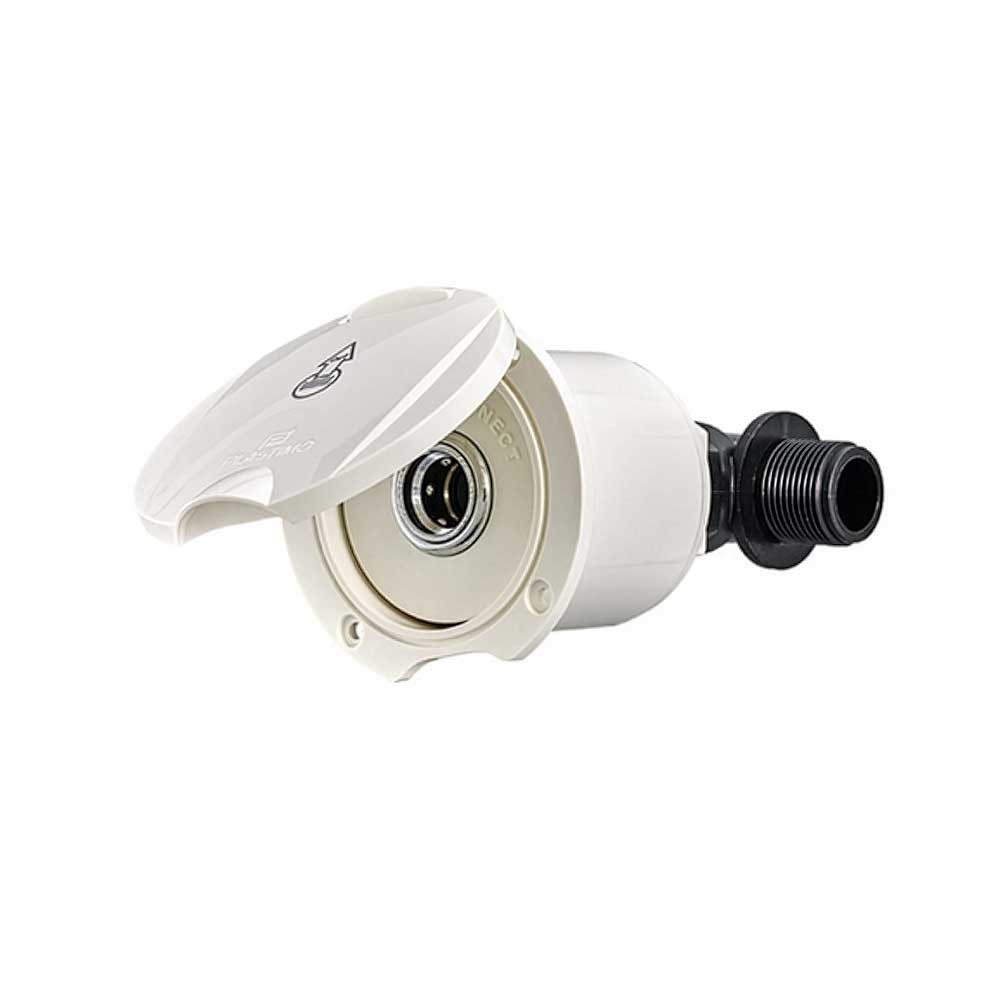 Water outlet with white cover and angled connection